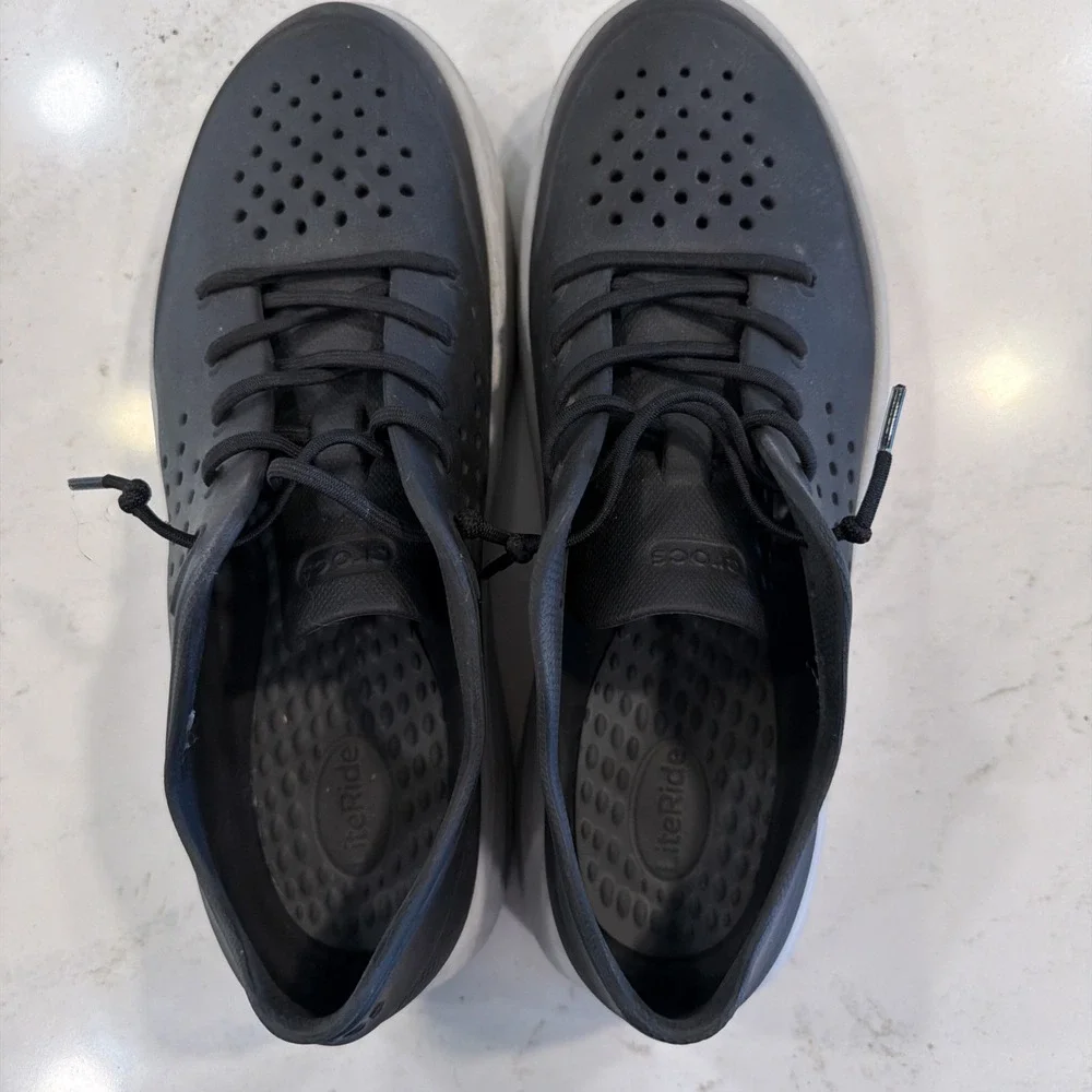 Crocs LiteRide Mens Size 11 Black Casual Slip On Or Tie Up Comfort
